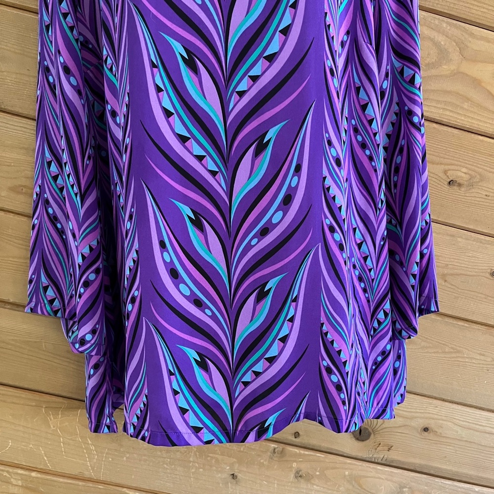 Bob Mackie Wearable Art Purple Teal Abstract Geometric Long Sleeve Tunic Top L - Picture 3 of 11